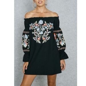 Free People Fleur Du Jour Floral Embroidered Shift Dress Boho Peasant Size Large